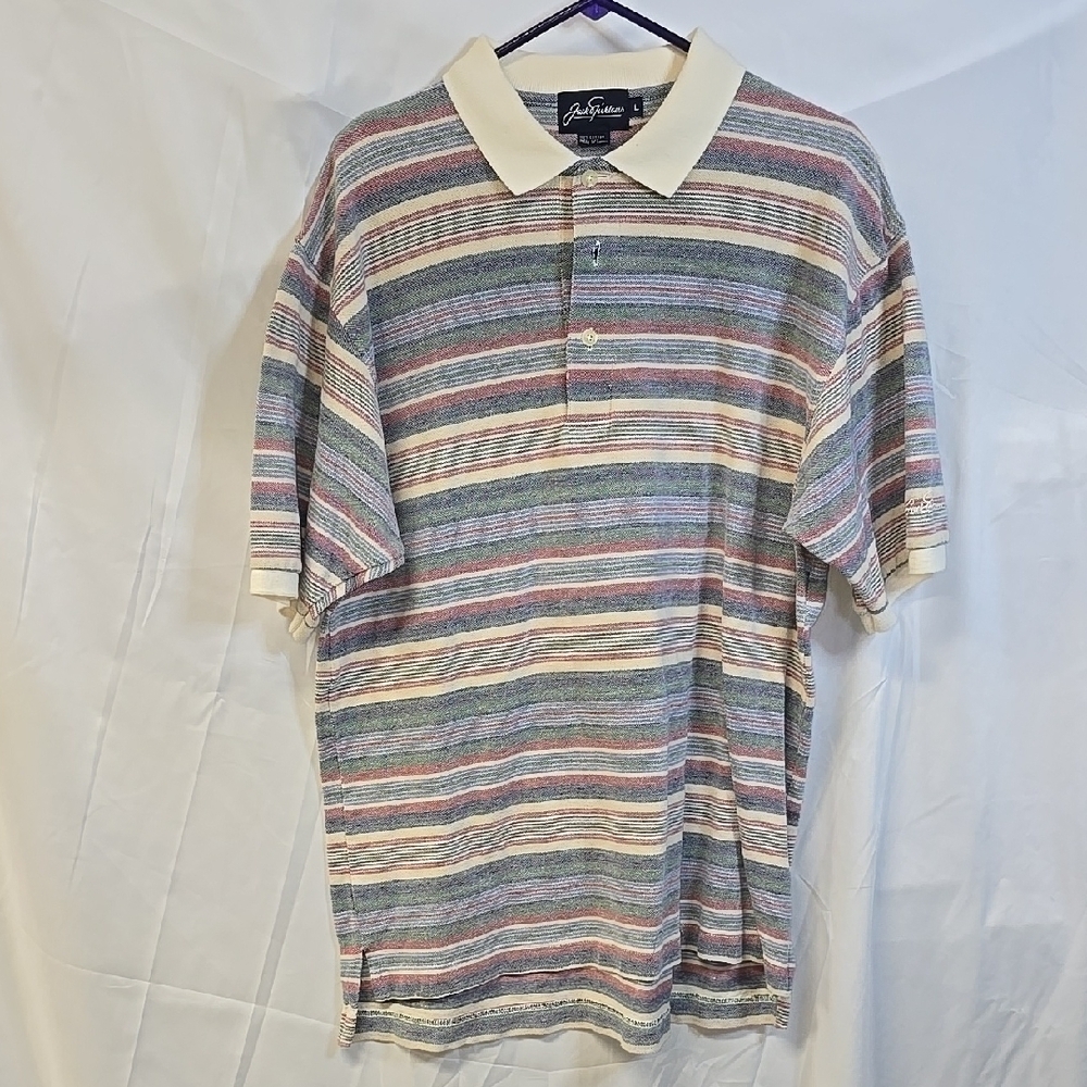 Jack Nicklaus Blue/ Red/Cream Strip Golf Polo Shirt ( Sz.Large)    (019))